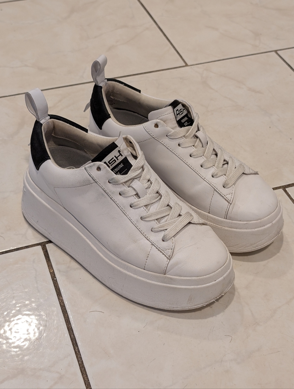 ASH White Platform Moon Sneakers with Black Accent